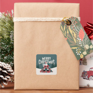 Groene vintage Vrolijk Kerstfeest Kerstman ho ho h Vierkante Sticker
