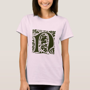 Groene Vintage William Morris Letter N Monogram T-shirt