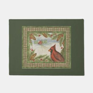 Groene Vintage Winter Kardinaal Deurmat