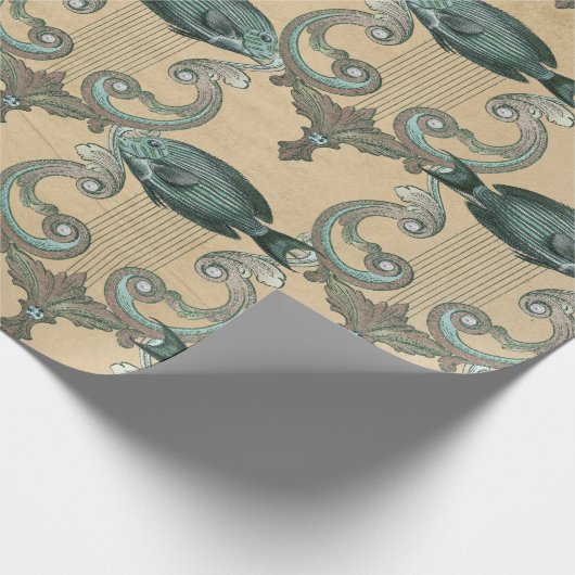 Groene vis en zwaardvis op tan cadeaupapier (Hoek)