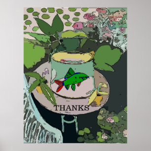Groene vis in Bowl Poster