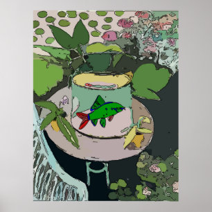 Groene vis in Bowl Poster