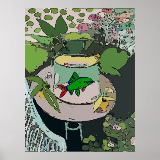Groene vis in Bowl Poster (Voorkant)
