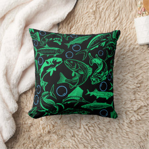 Groene Vissen Patroon 10.w Zwart BG Kussen