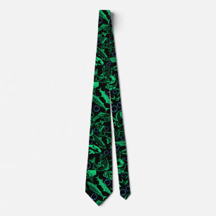 Groene Vissen Patroon 10.w Zwart BG Stropdas