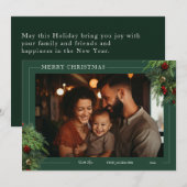 Groene vlakke kerstkaart met foto (Voorkant / Achterkant)