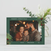 Groene vlakke kerstkaart met foto (Staand voorkant)