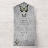 Groene vlinder Damask bruiloft All In One Uitnodiging (Binnen)