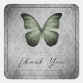 Groene  vlinder Damask bruiloft dank u Vierkante Sticker (Voorkant)