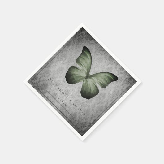 Groene vlinder Damask bruiloft Servet (Hoek)