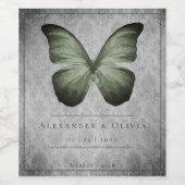Groene  vlinder Damask bruiloft Wijn Etiket (Enkel label)
