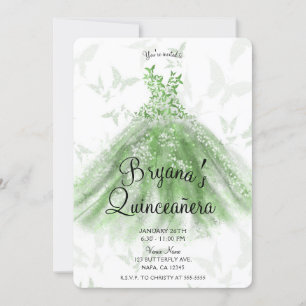 Groene Vlinder Dansjurk Quinceañera Feest Kaart