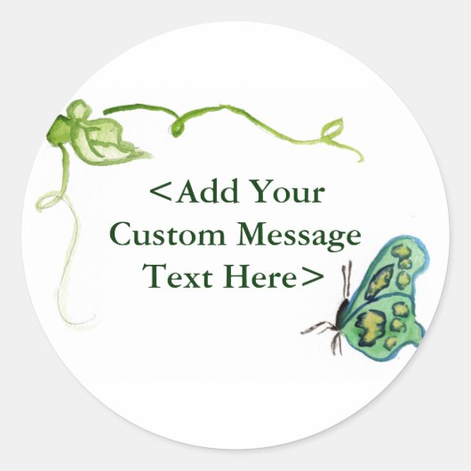Groene vlinder en groene wijnstickers ronde sticker (Voorkant)