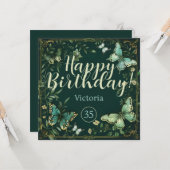 Groene vlinder en planten tuinontwerp kaart (Voorkant / Achterkant in situ)