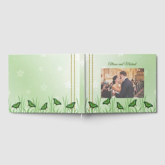 Groene vlinder met lichtgroen - bruiloft gastenboek (Volledig)