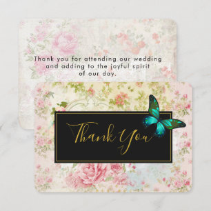 Groene vlinder op chic vintage collage bedankt kaart