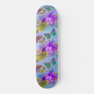 Groene Vlinder Paarse Rozen Tuin Patroon Skateboard
