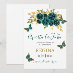 Groene vlinder Quinceanera Save The Date
