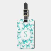 Groene vlinders Aangepaste monogram bagagelabel (Voorkant verticaal)