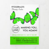 Groene Vlinders, Schoonheidssalon Tri-Fold Flyer Drieluik Uitnodiging (Cover)