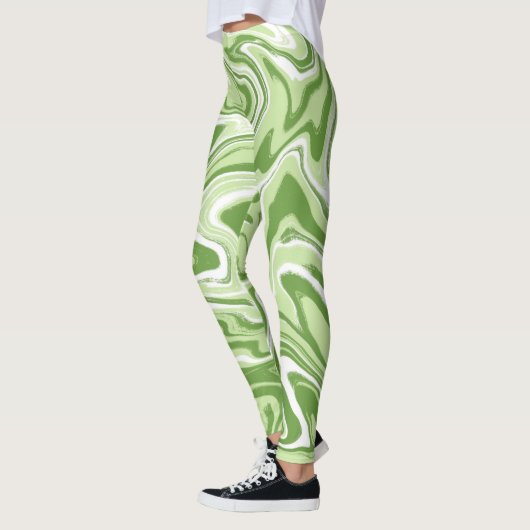 Groene vloeibare Abstracte Wavy Swirl Leggings (Links)