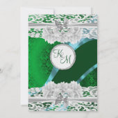 Groene vocht met witte palmmonogram bruiloft kaart (Achterkant)