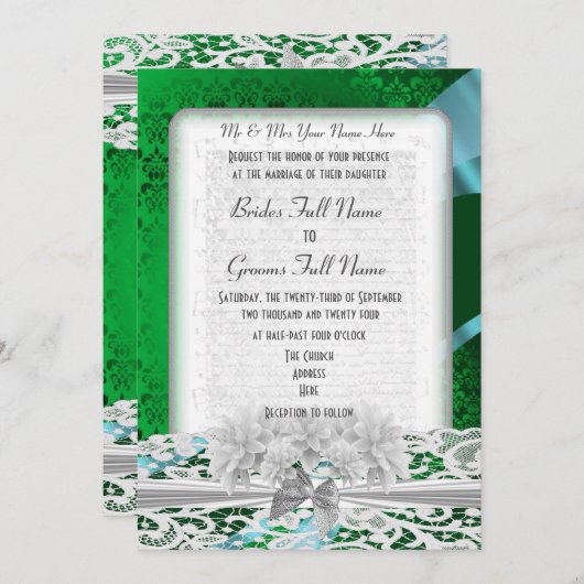 Groene vocht met witte palmmonogram bruiloft kaart (Voorkant / Achterkant)
