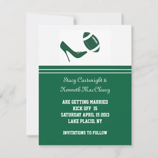 Groene Voetbal Bruiloft Save The Date Aankondiging (Voorkant)