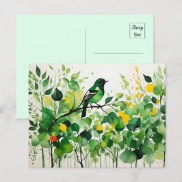 Groene vogel op een tak briefkaart