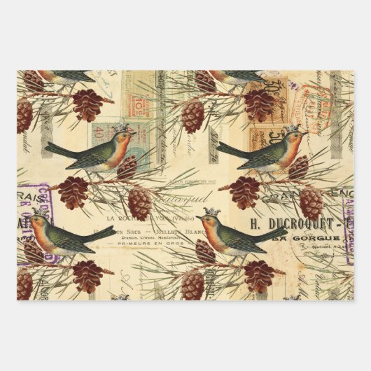  groene vogels en pijnbomen inpakpapier vel (Voorkant 2)