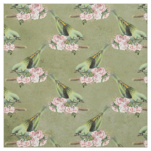 Groene vogels en roze Floral Stof
