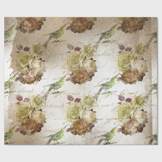  groene vogels en Rozen Cadeaupapier (Vlak)