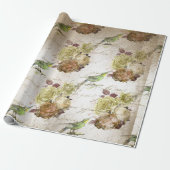  groene vogels en Rozen Cadeaupapier (Uitgerold)