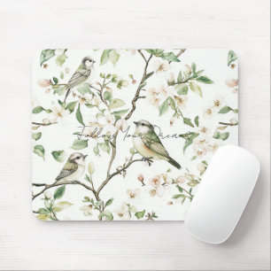Groene Vogels Witte Bloemen Boom Muismat