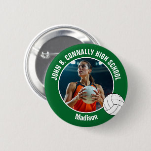 Groene Volleybalspeler Foto Hoge School Geest Ronde Button 5,7 Cm