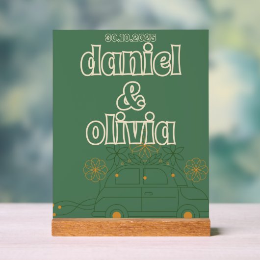 Groene Vosvos Minimal Wedding Acryl Bord (Neutraal)