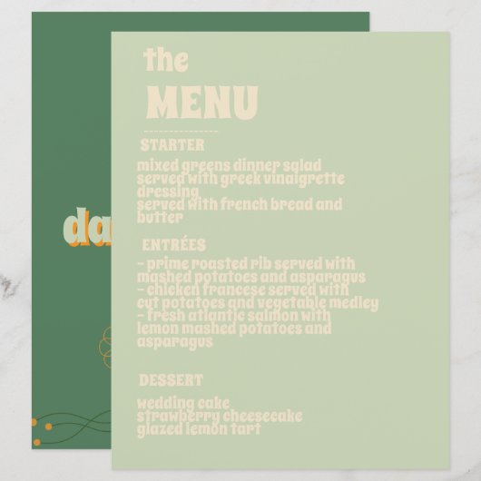 Groene Vosvos Minimal Wedding Menu (Voorkant / Achterkant)