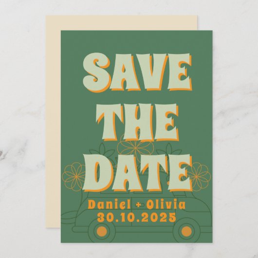 Groene Vosvos Minimal Wedding Save The Date (Voorkant / Achterkant)
