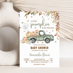 Groene Vrachtwagen Pompoen Baby shower Kaart
