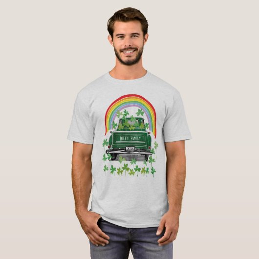 Groene Vrachtwagen Shamrock Regenboog Naam T-shirt (Voorkant volledig)