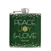 Groene Vrede Vreugde Liefde Kerstmis Moderne Sneeu Heupfles (Voorkant)