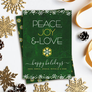 Groene Vrede Vreugde Liefde Sneeuwvlokje Typografi Feestdagenkaart