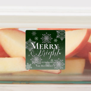 Groene vrolijke en heldere sneeuwvlokken kerstbakk labels