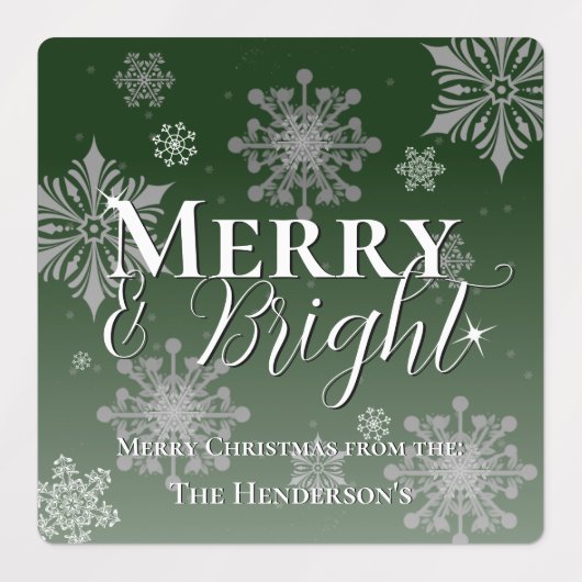 Groene vrolijke en heldere sneeuwvlokken kerstbakk labels (Design 1)