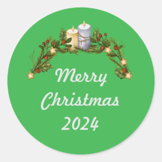 Groene vrolijke kerst 2024 ronde sticker