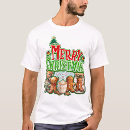 Groene vrolijke kerst Gingerbreads en kind met T-shirt