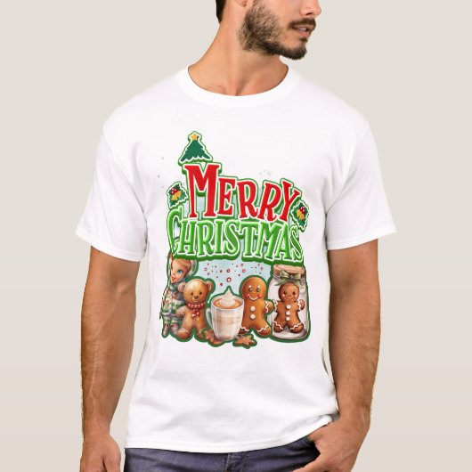 Groene vrolijke kerst Gingerbreads en kind met T-shirt (Voorkant)