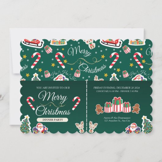 Groene vrolijke kerst HO! HO! Aangepaste uitnodigi Kaart (Voorkant)