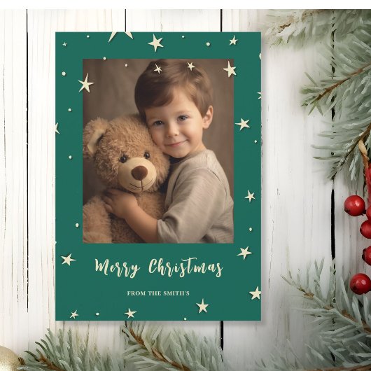 Groene vrolijke kerstfoto feestdagenkaart