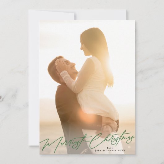 Groene Vrolijke Kerstmis Elegante Splendor Foto Feestdagenkaart (Voorkant)